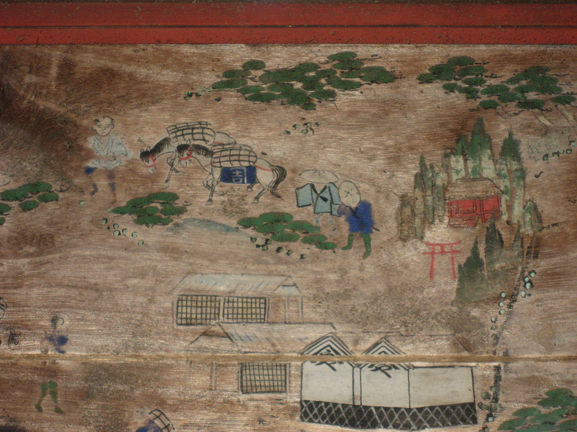 Figure 4: Les kakis en brochette transportés à cheval. Dans la direction d’Owari et Mikawa, il était fréquent d’utiliser les chevaux de bâts pour le transport.